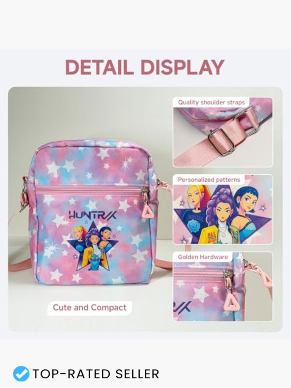 K-pop Crossbody Bag with Zipper Cute Cartoon Shoulder Bag Adjustable Strap - Picture 6 of 7